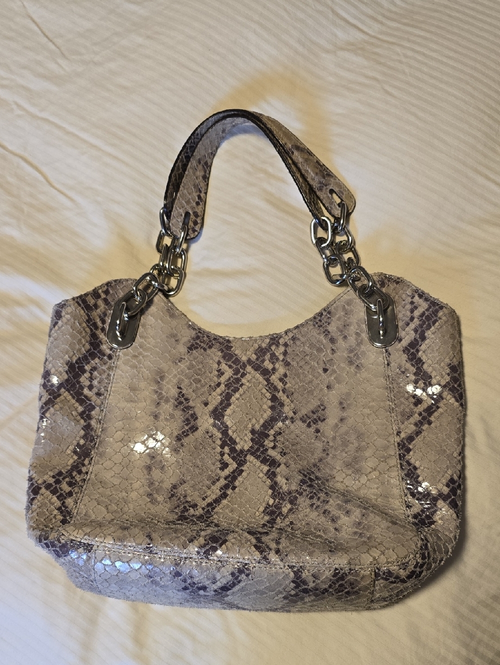 Michael KORS faux Snake-Print Shoulder leather Bag in Taupe